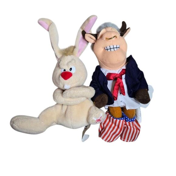 Meanies Series 2 Infamous Plush Lot of 2 Bull Clinton Rabbit NWT - Picture 1 of 4